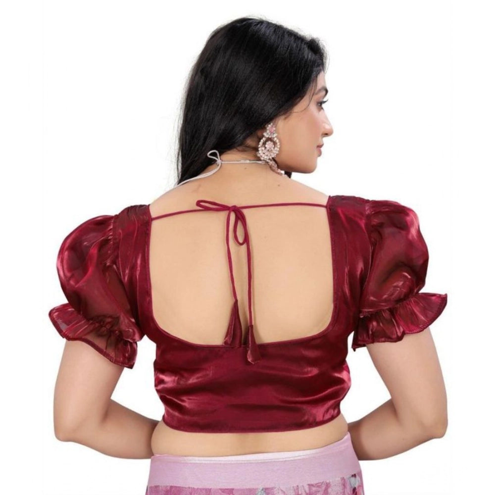 Seduva Women's Jimmy Solid Designer Neck Elastic Sleeve Readymade Blouse (Maroon 38 , Alterable up to 42)-PID65831