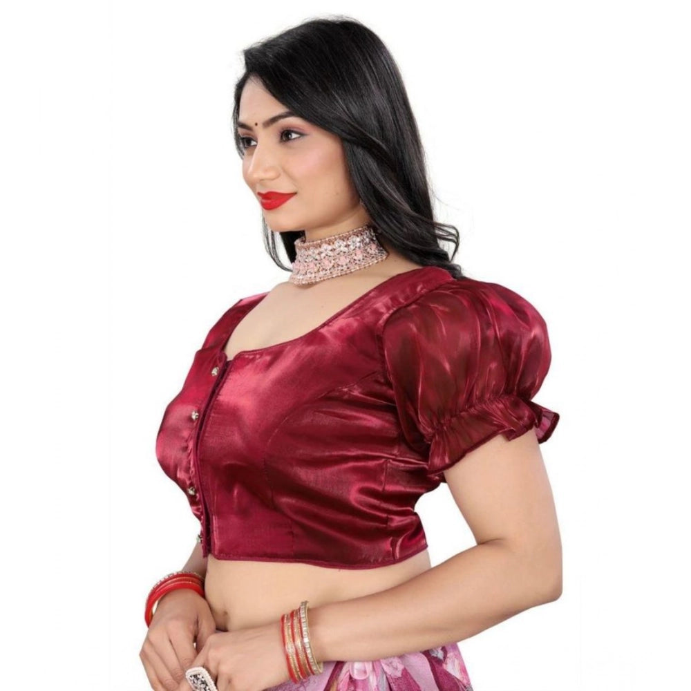 Seduva Women's Jimmy Solid Designer Neck Elastic Sleeve Readymade Blouse (Maroon 38 , Alterable up to 42)-PID65831