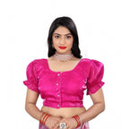 Seduva Women's Jimmy Solid Designer Neck Elastic Sleeve Readymade Blouse (Pink 38 , Alterable up to 42)-PID65832
