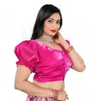 Seduva Women's Jimmy Solid Designer Neck Elastic Sleeve Readymade Blouse (Pink 38 , Alterable up to 42)-PID65832