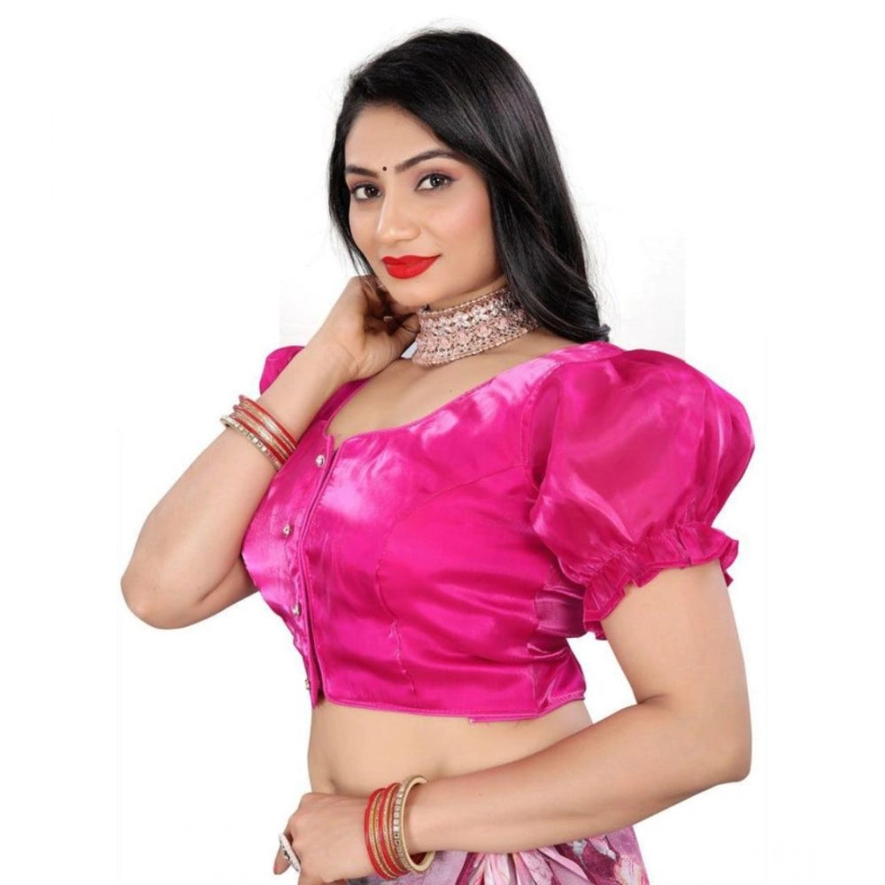 Seduva Women's Jimmy Solid Designer Neck Elastic Sleeve Readymade Blouse (Pink 38 , Alterable up to 42)-PID65832