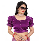 Seduva Women's Jimmy Solid Designer Neck Elastic Sleeve Readymade Blouse (Purple 38 , Alterable up to 42)-PID65833