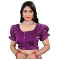 Seduva Women's Jimmy Solid Designer Neck Elastic Sleeve Readymade Blouse (Purple 38 , Alterable up to 42)-PID65833
