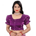 Seduva Women's Jimmy Solid Designer Neck Elastic Sleeve Readymade Blouse (Purple 38 , Alterable up to 42)-PID65833