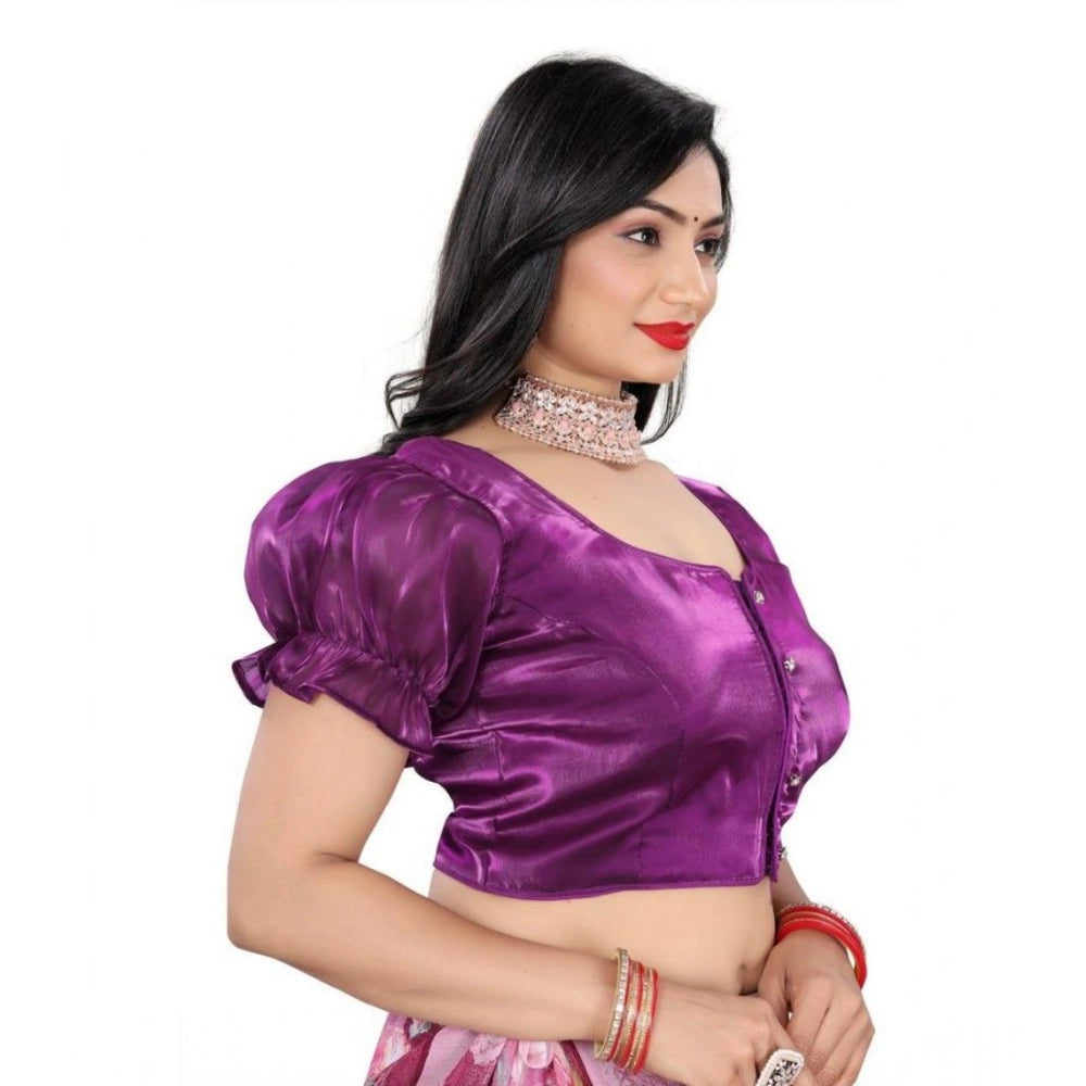 Seduva Women's Jimmy Solid Designer Neck Elastic Sleeve Readymade Blouse (Purple 38 , Alterable up to 42)-PID65833