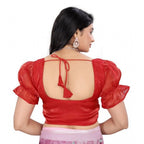 Seduva Women's Jimmy Solid Designer Neck Elastic Sleeve Readymade Blouse (Red 38 , Alterable up to 42)-PID65834