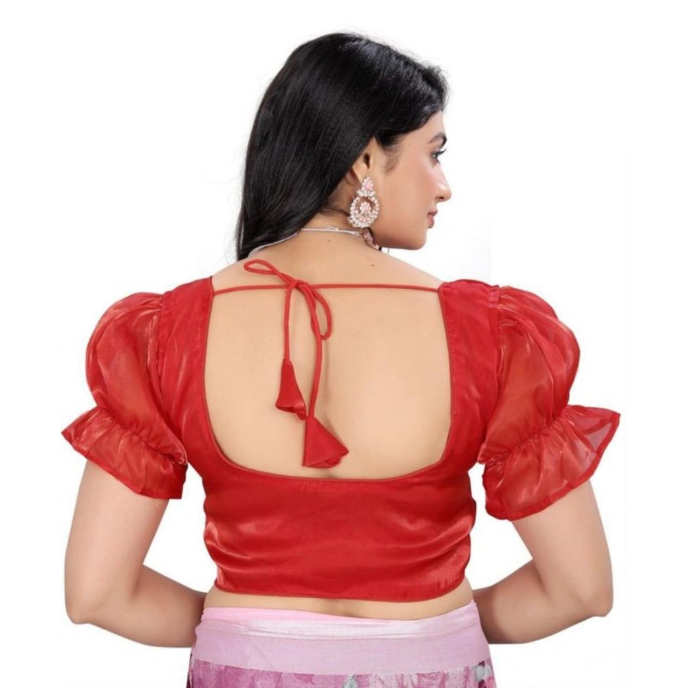 Seduva Women's Jimmy Solid Designer Neck Elastic Sleeve Readymade Blouse (Red 38 , Alterable up to 42)-PID65834