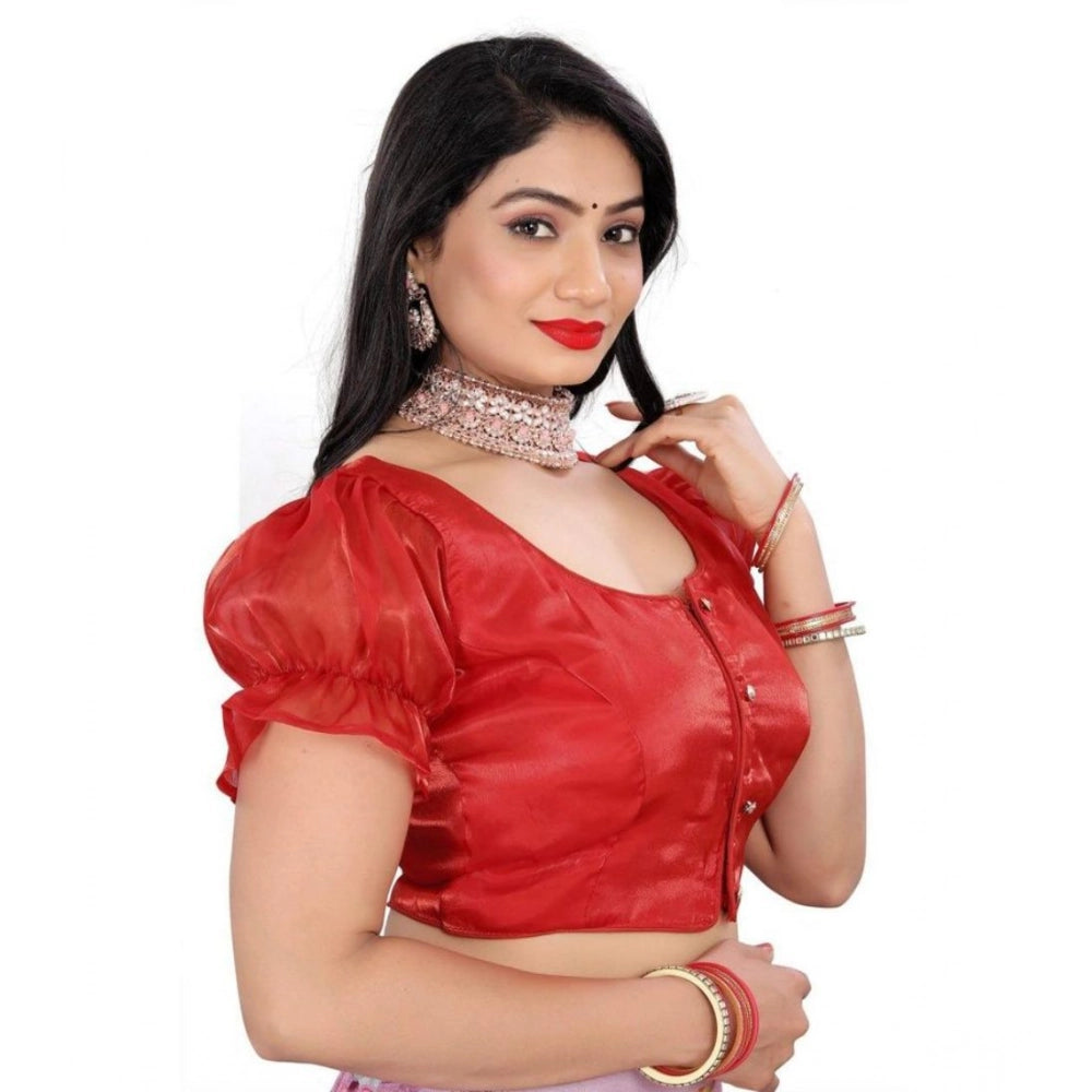 Seduva Women's Jimmy Solid Designer Neck Elastic Sleeve Readymade Blouse (Red 38 , Alterable up to 42)-PID65834