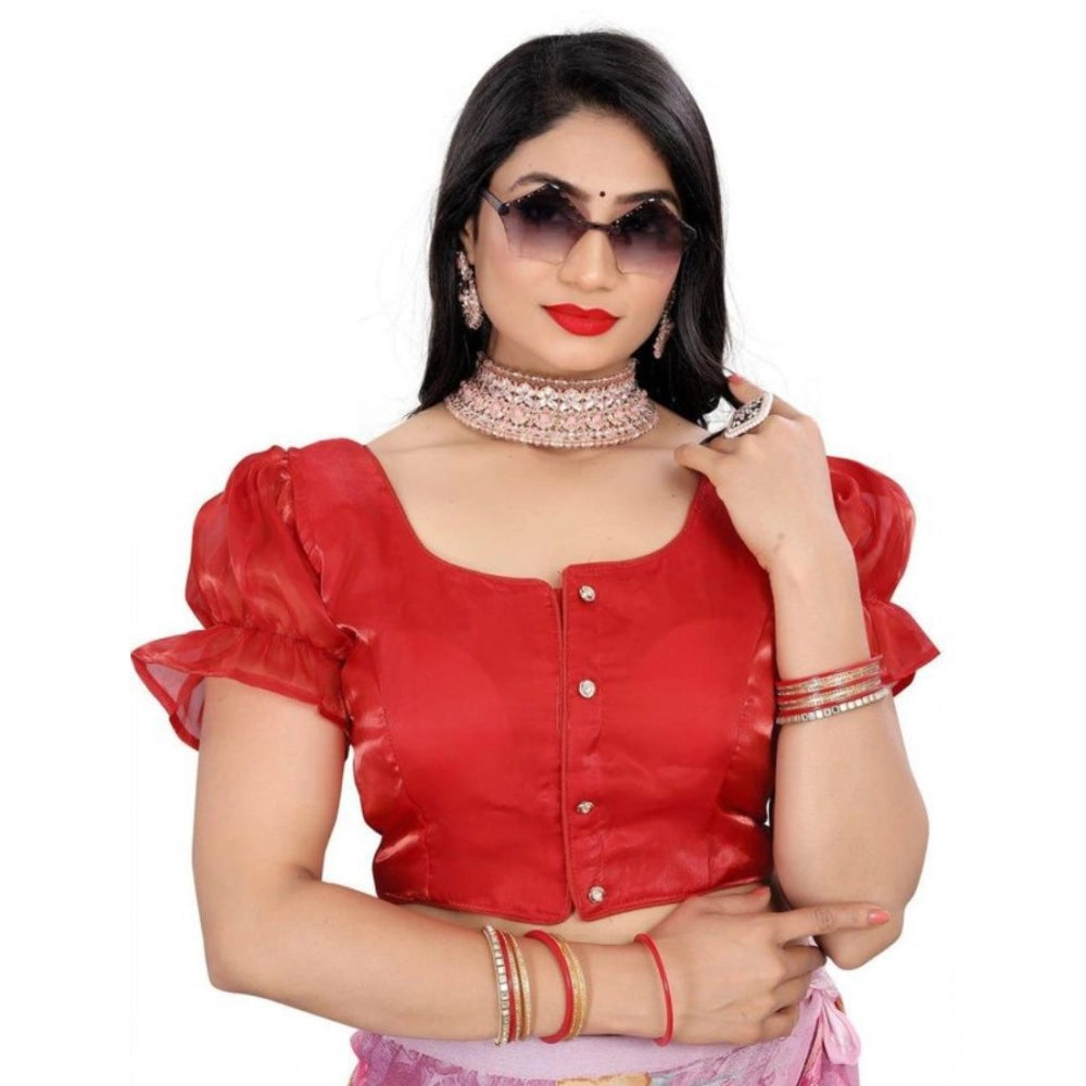 Seduva Women's Jimmy Solid Designer Neck Elastic Sleeve Readymade Blouse (Red 38 , Alterable up to 42)-PID65834