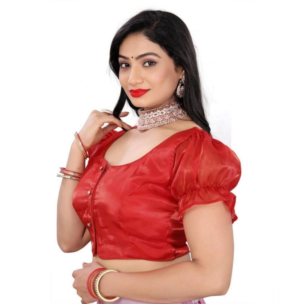 Seduva Women's Jimmy Solid Designer Neck Elastic Sleeve Readymade Blouse (Red 38 , Alterable up to 42)-PID65834