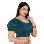Seduva Women's Jimmy Solid Designer Neck Elastic Sleeve Readymade Blouse (Teal 38 , Alterable up to 42)-PID65835