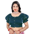 Seduva Women's Jimmy Solid Designer Neck Elastic Sleeve Readymade Blouse (Teal 38 , Alterable up to 42)-PID65835