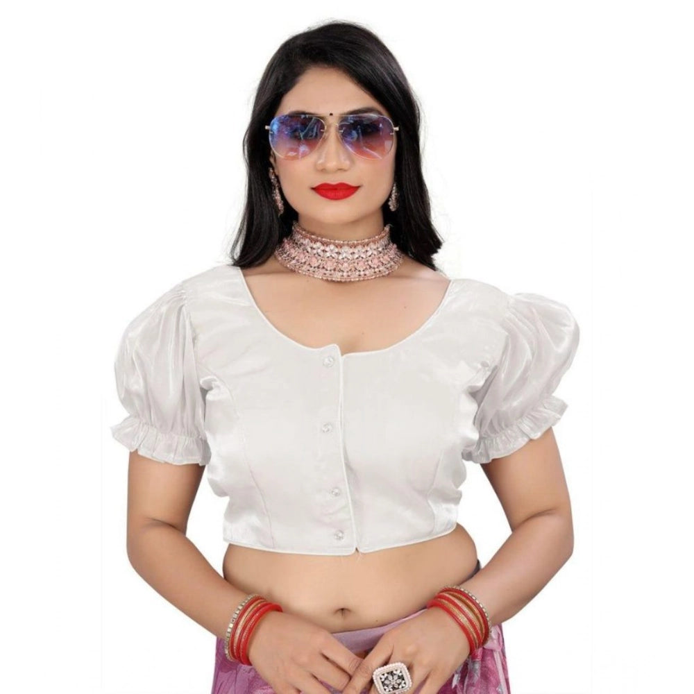 Seduva Women's Jimmy Solid Designer Neck Elastic Sleeve Readymade Blouse (White 38 , Alterable up to 42)-PID65836