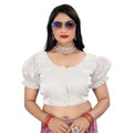 Seduva Women's Jimmy Solid Designer Neck Elastic Sleeve Readymade Blouse (White 38 , Alterable up to 42)-PID65836