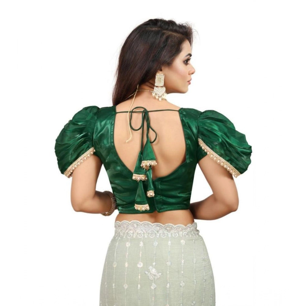 Seduva Women's Jimmy Solid V Neck Puff Sleeve Readymade Blouse (Green 38 , Alterable up to 42)-PID65839