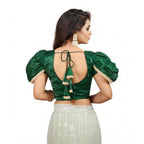 Seduva Women's Jimmy Solid V Neck Puff Sleeve Readymade Blouse (Green 38 , Alterable up to 42)-PID65839