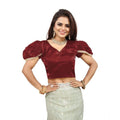 Seduva Women's Jimmy Solid V Neck Puff Sleeve Readymade Blouse (Maroon 38 , Alterable up to 42)-PID65840