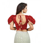 Seduva Women's Jimmy Solid V Neck Puff Sleeve Readymade Blouse (Red 38 , Alterable up to 42)-PID65844