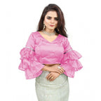 Seduva Women's Organza Solid V Neck Layered Ruffle Sleeve Readymade Blouse (Light_Pink Free Size , up to 38–40 Bust)-PID65846