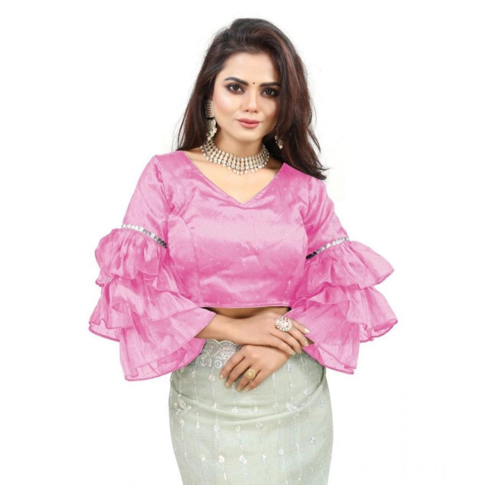 Seduva Women's Organza Solid V Neck Layered Ruffle Sleeve Readymade Blouse (Light_Pink Free Size , up to 38–40 Bust)-PID65846