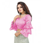 Seduva Women's Organza Solid V Neck Layered Ruffle Sleeve Readymade Blouse (Light_Pink Free Size , up to 38–40 Bust)-PID65846