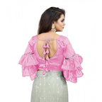 Seduva Women's Organza Solid V Neck Layered Ruffle Sleeve Readymade Blouse (Light_Pink Free Size , up to 38–40 Bust)-PID65846