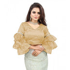 Seduva Women's Organza Solid V Neck Layered Ruffle Sleeve Readymade Blouse (Beige Free Size , up to 38–40 Bust)-PID65847
