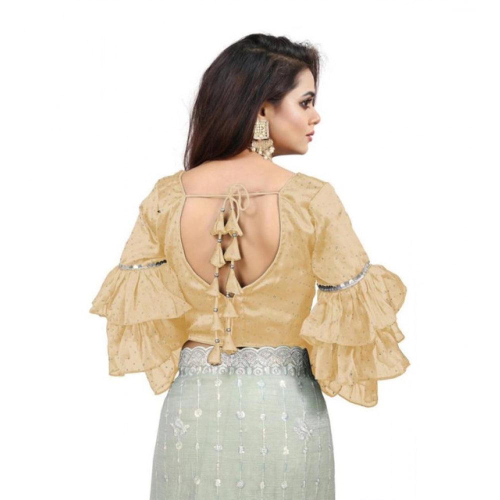 Seduva Women's Organza Solid V Neck Layered Ruffle Sleeve Readymade Blouse (Beige Free Size , up to 38–40 Bust)-PID65847