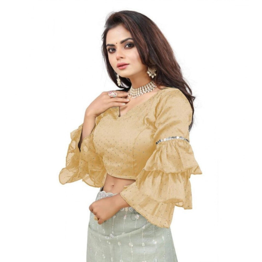Seduva Women's Organza Solid V Neck Layered Ruffle Sleeve Readymade Blouse (Beige Free Size , up to 38–40 Bust)-PID65847