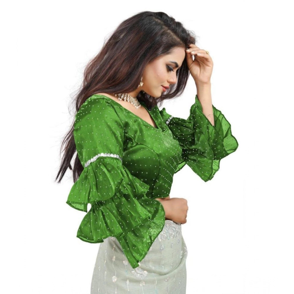 Seduva Women's Organza Solid V Neck Layered Ruffle Sleeve Readymade Blouse (Light Green Free Size , up to 38–40 Bust)-PID65852