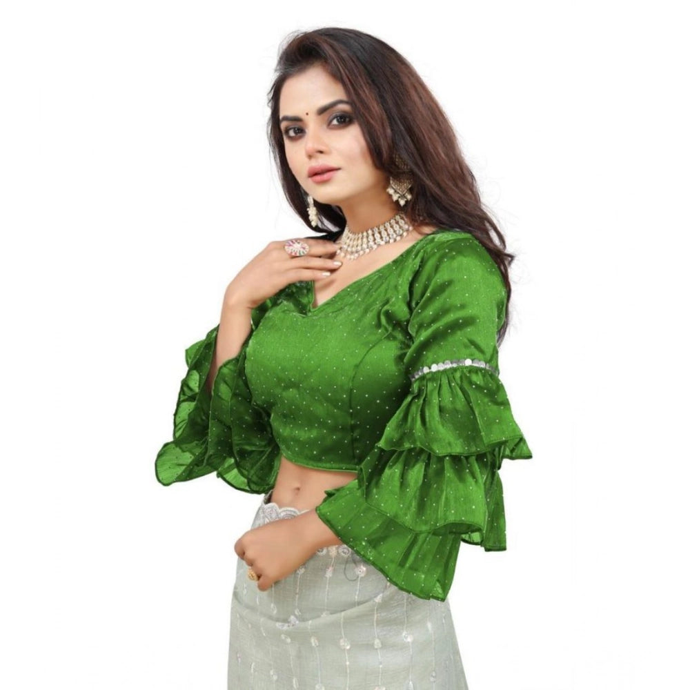 Seduva Women's Organza Solid V Neck Layered Ruffle Sleeve Readymade Blouse (Light Green Free Size , up to 38–40 Bust)-PID65852