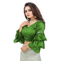 Seduva Women's Organza Solid V Neck Layered Ruffle Sleeve Readymade Blouse (Light Green Free Size , up to 38–40 Bust)-PID65852