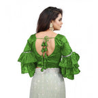 Seduva Women's Organza Solid V Neck Layered Ruffle Sleeve Readymade Blouse (Light Green Free Size , up to 38–40 Bust)-PID65852