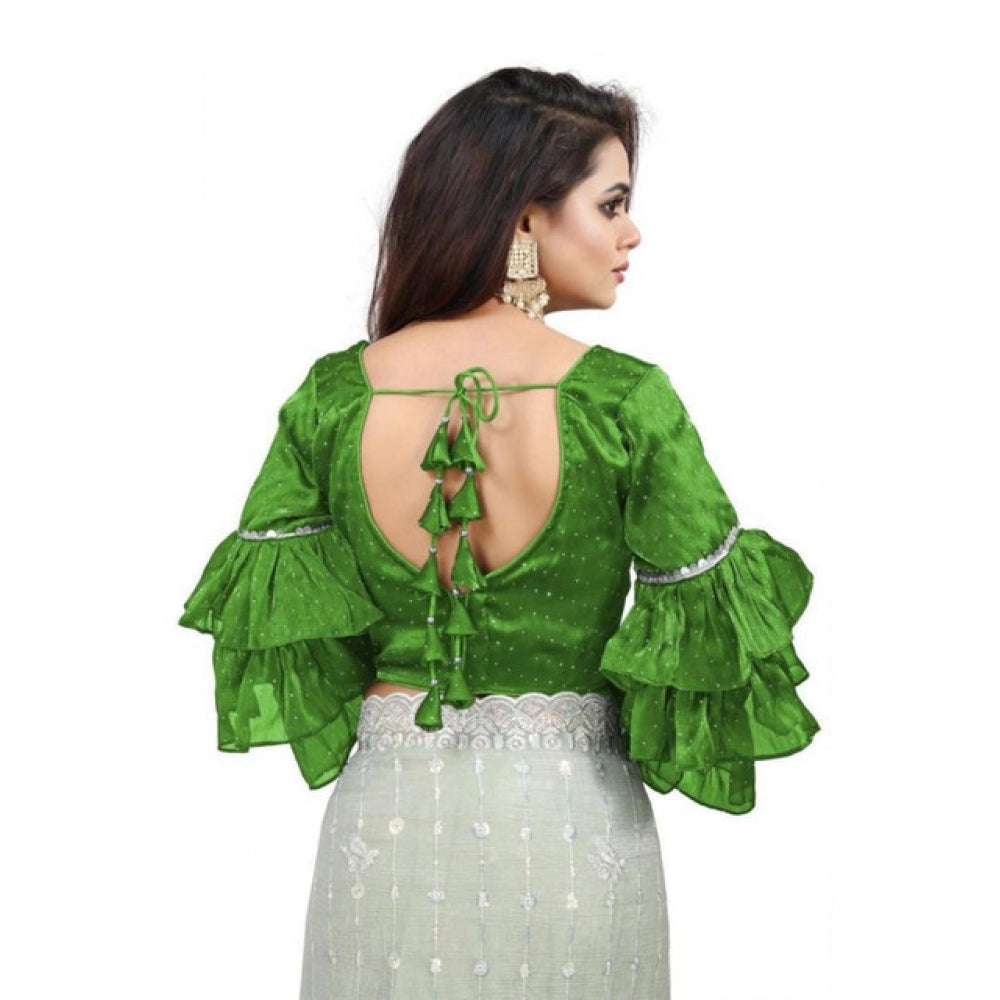 Seduva Women's Organza Solid V Neck Layered Ruffle Sleeve Readymade Blouse (Light Green Free Size , up to 38–40 Bust)-PID65852