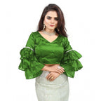 Seduva Women's Organza Solid V Neck Layered Ruffle Sleeve Readymade Blouse (Light Green Free Size , up to 38–40 Bust)-PID65852
