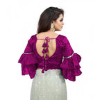 Seduva Women's Organza Solid V Neck Layered Ruffle Sleeve Readymade Blouse (Magenta Free Size , up to 38–40 Bust)-PID65853