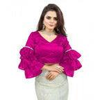 Seduva Women's Organza Solid V Neck Layered Ruffle Sleeve Readymade Blouse (Pink Free Size , up to 38–40 Bust)-PID65856