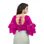 Seduva Women's Organza Solid V Neck Layered Ruffle Sleeve Readymade Blouse (Pink Free Size , up to 38–40 Bust)-PID65856