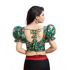 Seduva Women's Organza Printed V Neck Puff Sleeve Readymade Blouse (Green 38 , Alterable up to 42)-PID65863