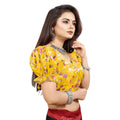 Seduva Women's Organza Printed V Neck Puff Sleeve Readymade Blouse (Mustard 38 , Alterable up to 42)-PID65867