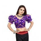 Seduva Women's Organza Printed V Neck Puff Sleeve Readymade Blouse (Purple 38 , Alterable up to 42)-PID65870