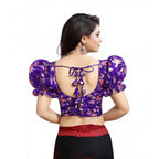 Seduva Women's Organza Printed V Neck Puff Sleeve Readymade Blouse (Purple 38 , Alterable up to 42)-PID65870