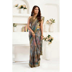 Seduva Women's Faux Linen Printed Ready to wear Saree With Unstitched Blouse 5.5Mtr (Multicolor)