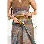 Seduva Women's Faux Linen Printed Ready to wear Saree With Unstitched Blouse 5.5Mtr (Multicolor)
