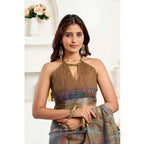 Seduva Women's Faux Linen Printed Ready to wear Saree With Unstitched Blouse 5.5Mtr (Multicolor)