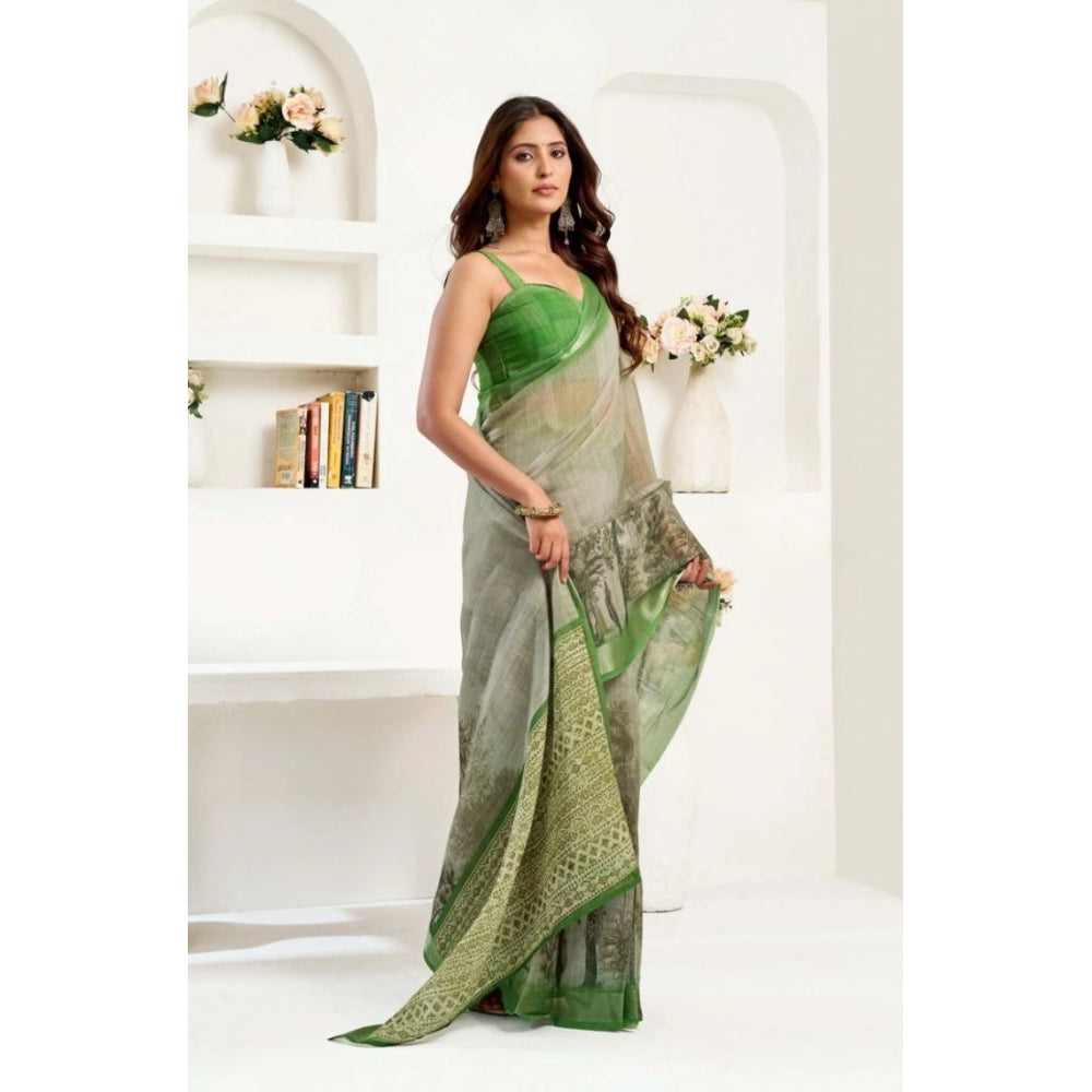Seduva Women's Faux Linen Printed Ready to wear Saree With Unstitched Blouse 5.5Mtr (Light_Green)