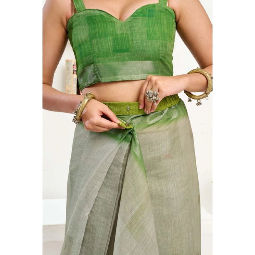 Seduva Women's Faux Linen Printed Ready to wear Saree With Unstitched Blouse 5.5Mtr (Light_Green)