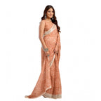 Seduva Women's Faux Linen Floral Print Ready to wear Saree With Unstitched Blouse 5.5Mtr (Peach)