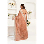 Seduva Women's Faux Linen Floral Print Ready to wear Saree With Unstitched Blouse 5.5Mtr (Peach)
