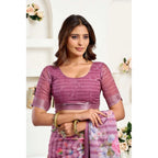 Seduva Women's Faux Linen Floral Print Ready to wear Saree With Unstitched Blouse 5.5Mtr (Pink)